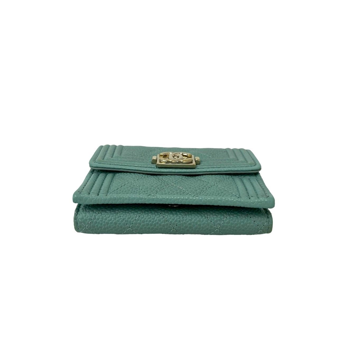 Chanel Box Card with Boy CC Logo Caviar Leather Trifold Wallet Light Blue — view 6