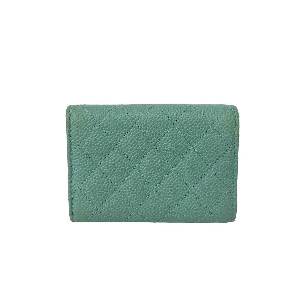 Chanel Box Card with Boy CC Logo Caviar Leather Trifold Wallet Light Blue — view 2