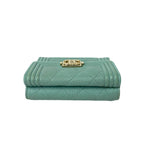 Chanel Box Card with Boy CC Logo Caviar Leather Trifold Wallet Light Blue — view 3