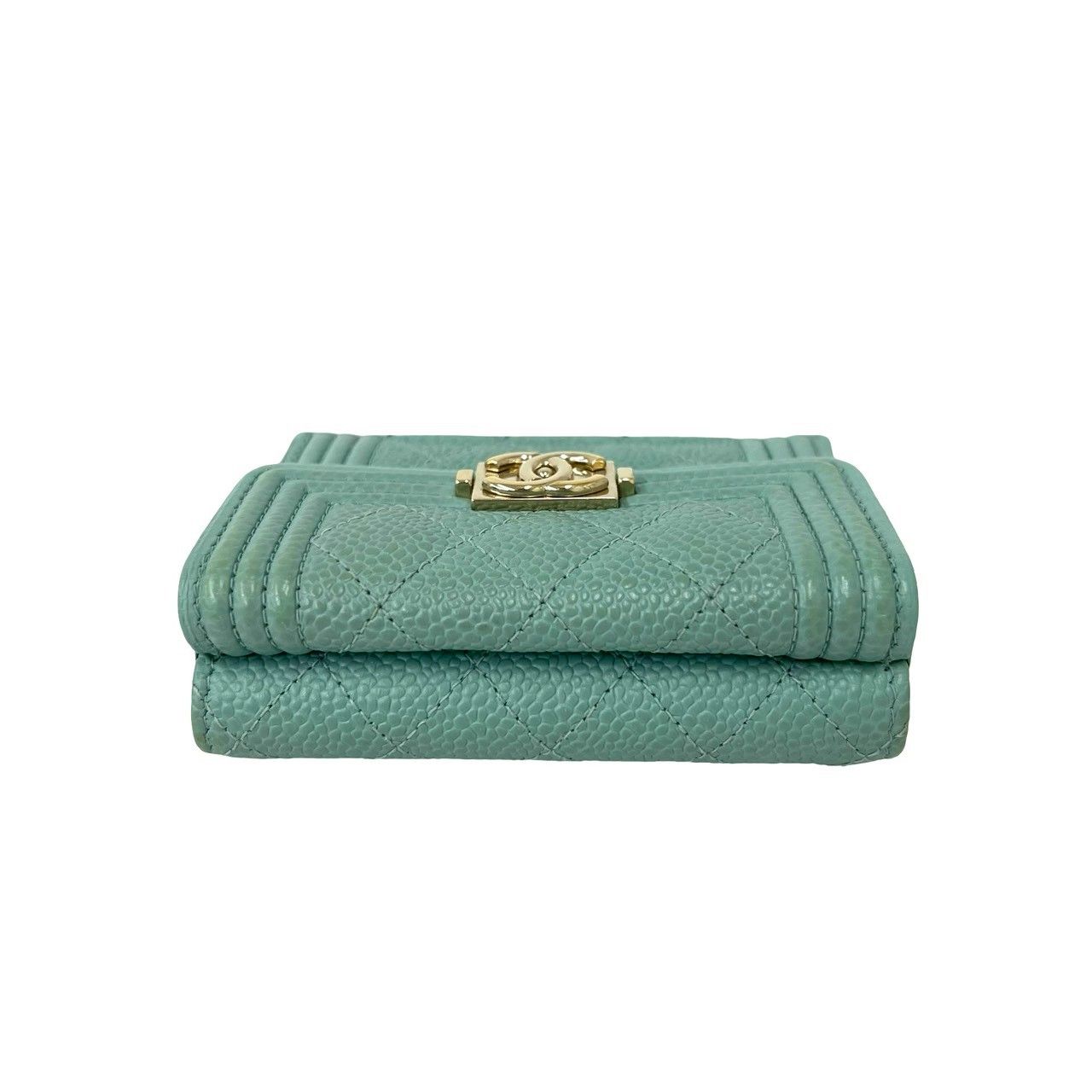 Chanel Box Card with Boy CC Logo Caviar Leather Trifold Wallet Light Blue — view 3