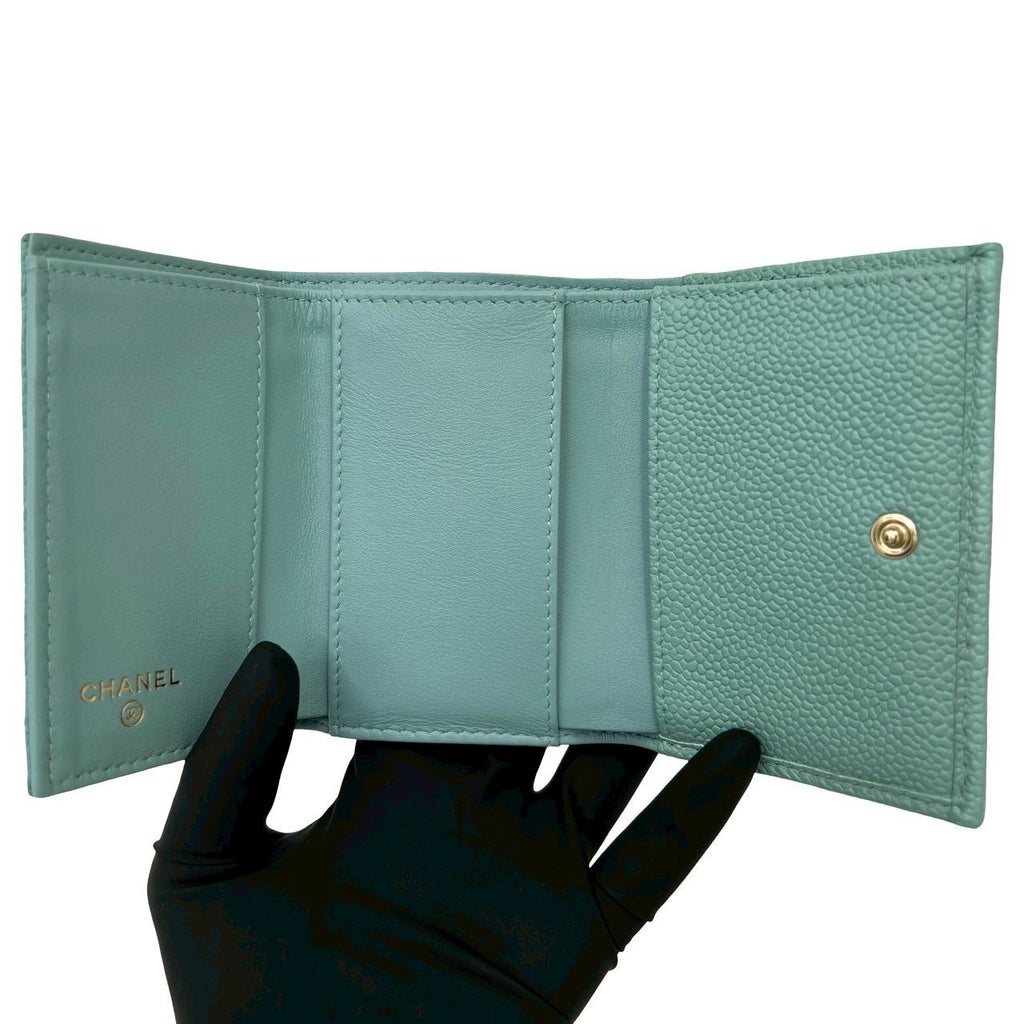 Chanel Box Card with Boy CC Logo Caviar Leather Trifold Wallet Light Blue — view 7