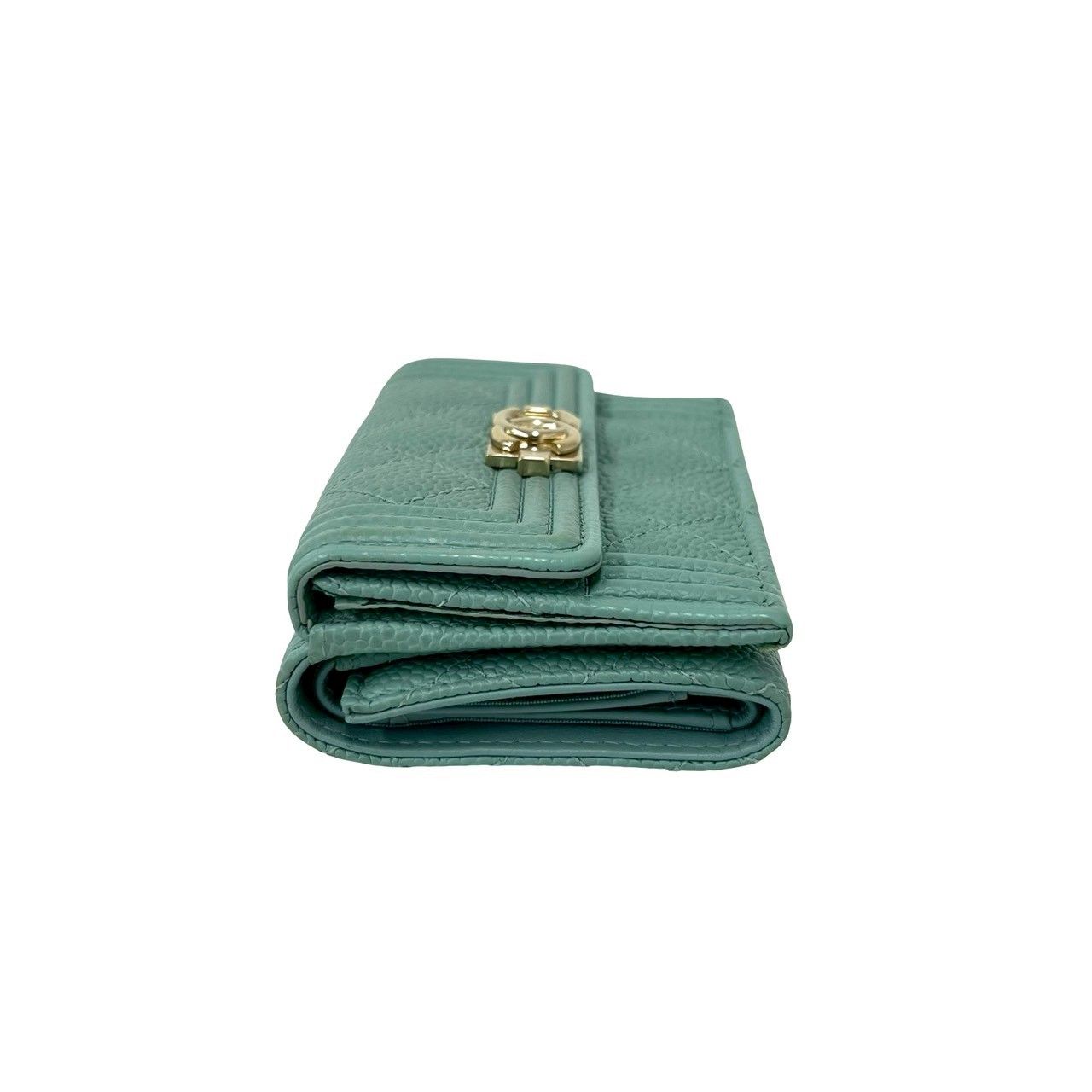 Chanel Box Card with Boy CC Logo Caviar Leather Trifold Wallet Light Blue — view 4