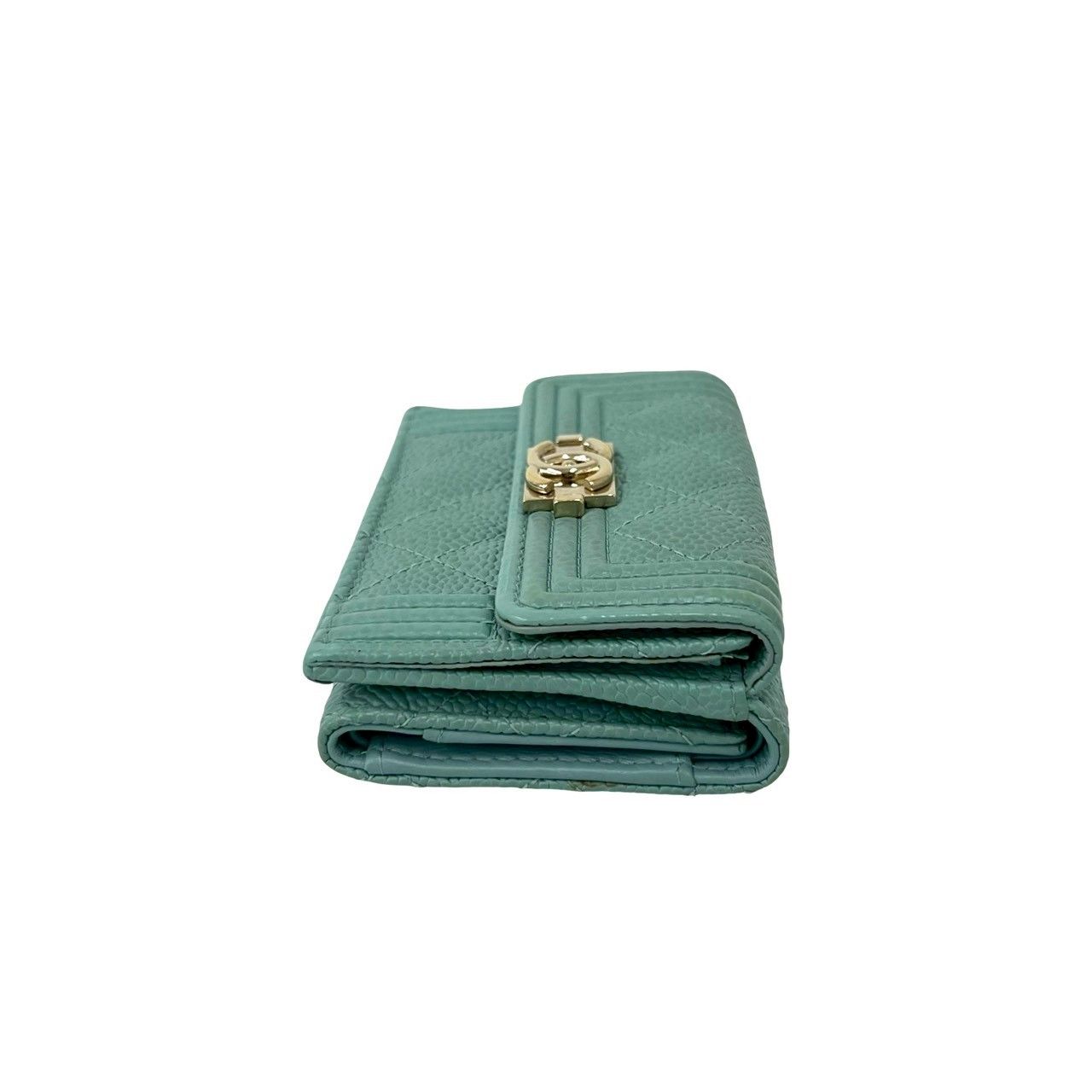 Chanel Box Card with Boy CC Logo Caviar Leather Trifold Wallet Light Blue — view 5