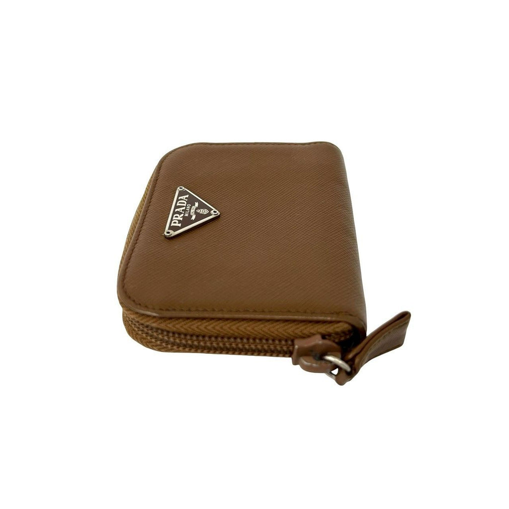 Prada Triangle Logo Saffiano Leather Coin Case Wallet Purse Brown — view 4