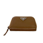 Prada Triangle Logo Saffiano Leather Coin Case Wallet Purse Brown — view 6