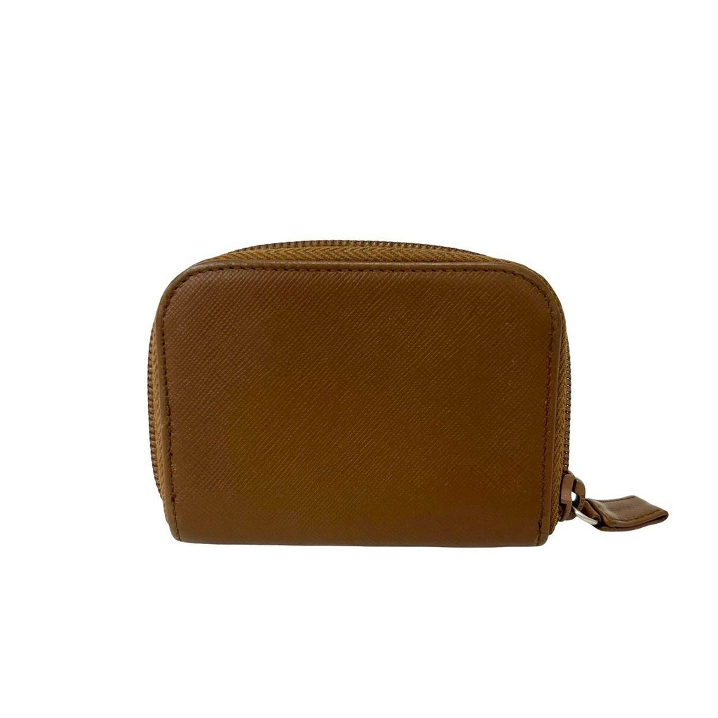 Prada Triangle Logo Saffiano Leather Coin Case Wallet Purse Brown — view 2