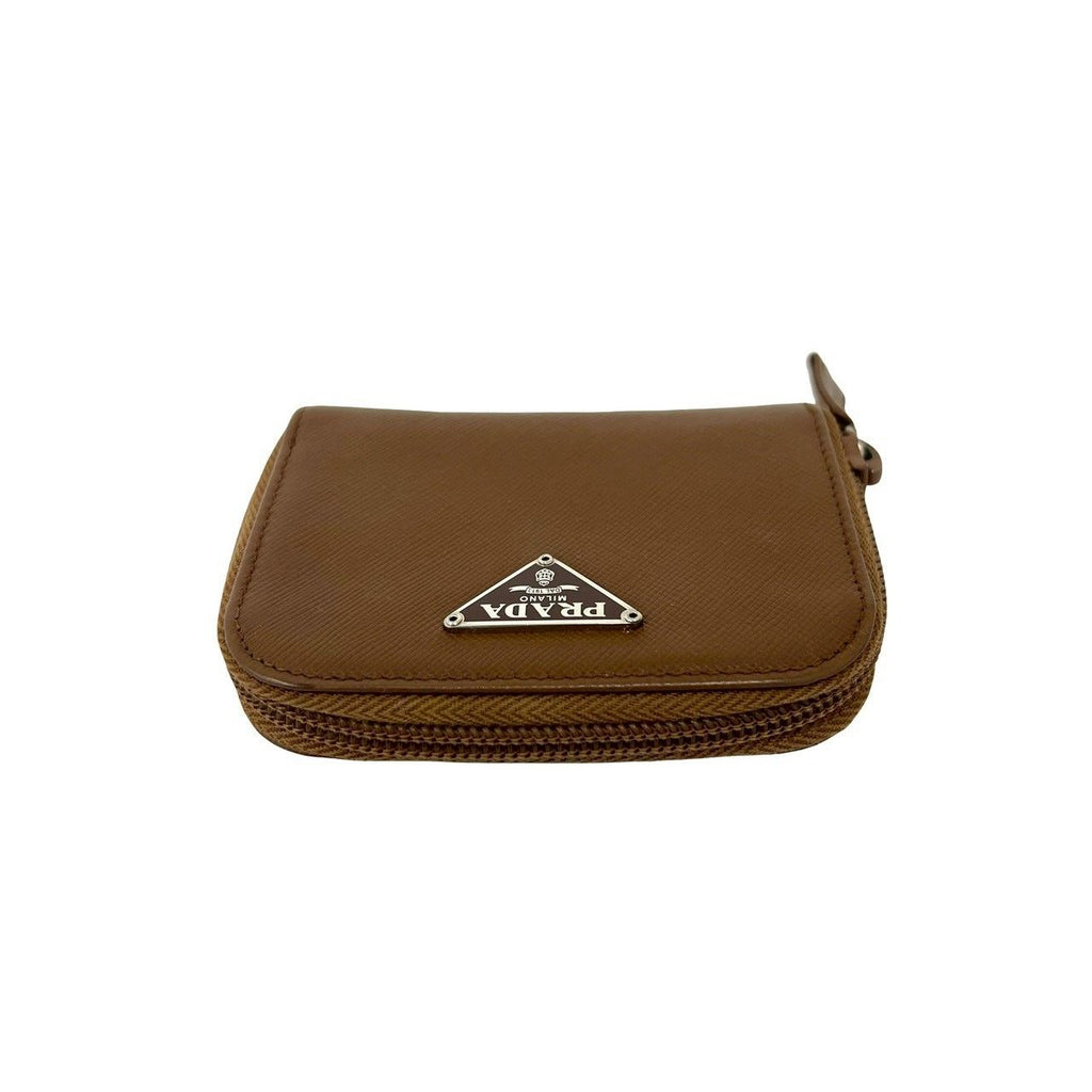 Prada Triangle Logo Saffiano Leather Coin Case Wallet Purse Brown — view 3
