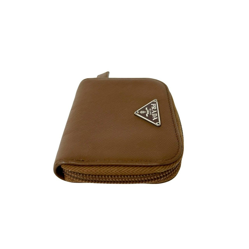 Prada Triangle Logo Saffiano Leather Coin Case Wallet Purse Brown — view 5