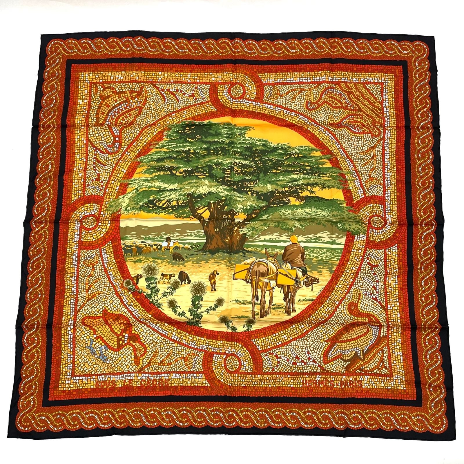 Hermes Carre 90 Under the Himalayan Cedar Sous le Cedre Silk Scarf Brown