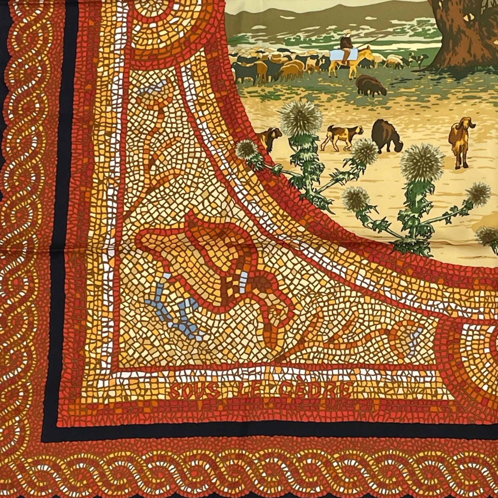 Hermes Carre 90 Under the Himalayan Cedar Sous le Cedre Silk Scarf Brown — view 4
