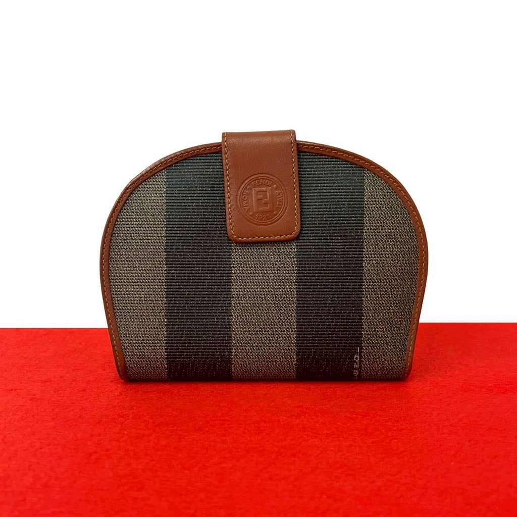 Fendi Vintage Pecan Pattern Leather Bifold Wallet Mini Billfold Coin Case Brown
