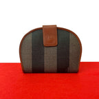 Fendi Vintage Pecan Pattern Leather Bifold Wallet Mini Billfold Coin Case Brown
