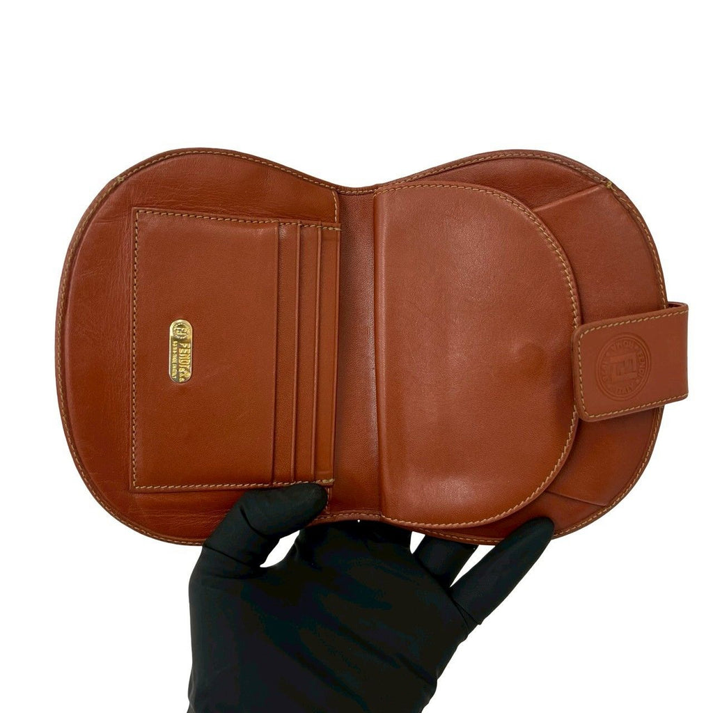 Fendi Vintage Pecan Pattern Leather Bifold Wallet Mini Billfold Coin Case Brown — view 7