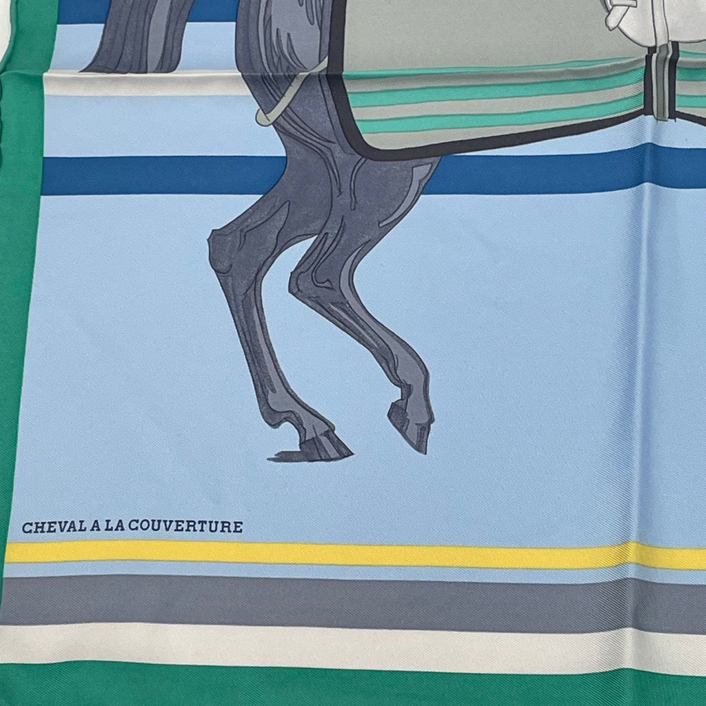 Hermes Scarf Cheval a la Couverture Silk Blue — view 4