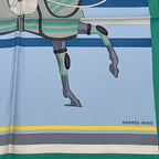 Hermes Scarf Cheval a la Couverture Silk Blue — view 5