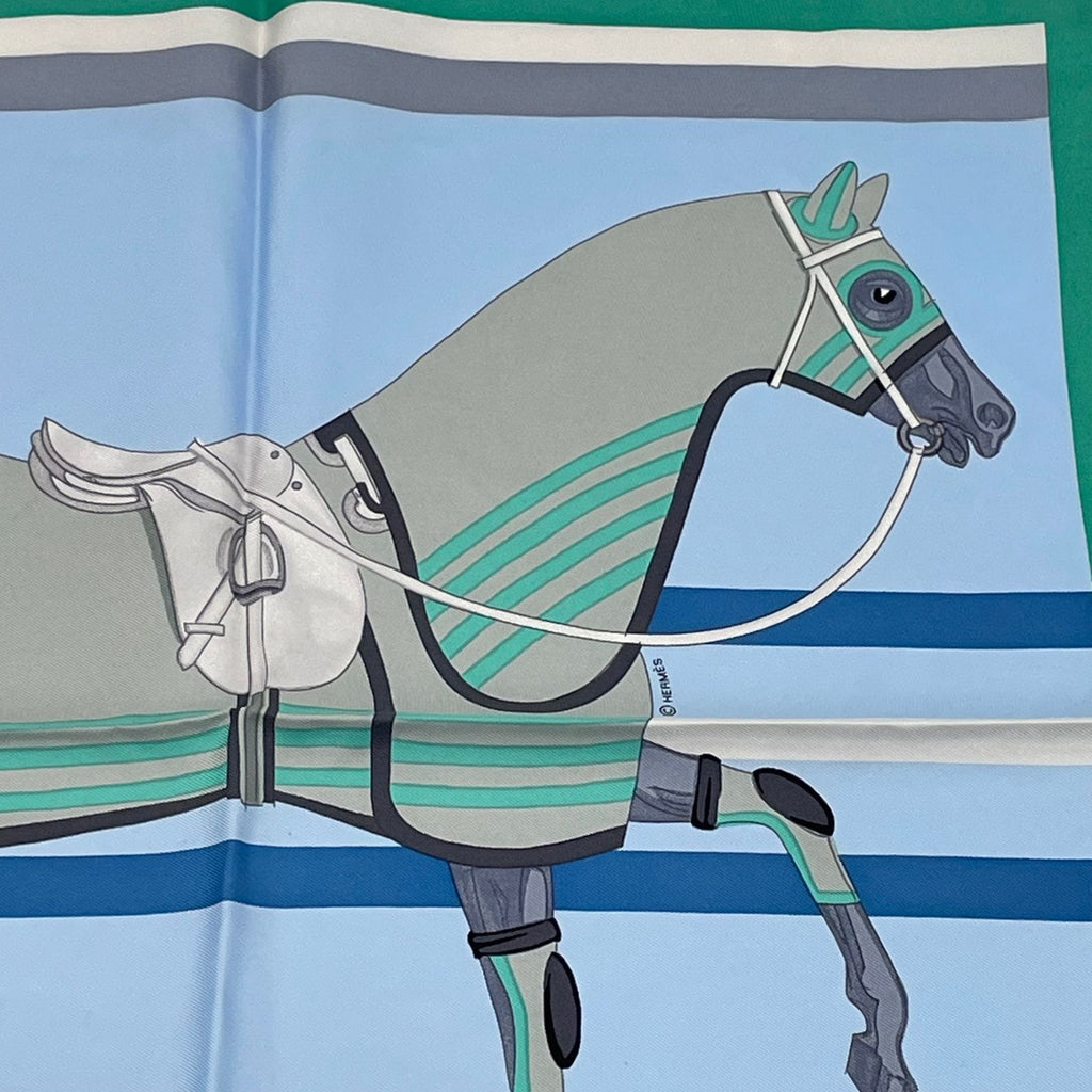 Hermes Scarf Cheval a la Couverture Silk Blue — view 3