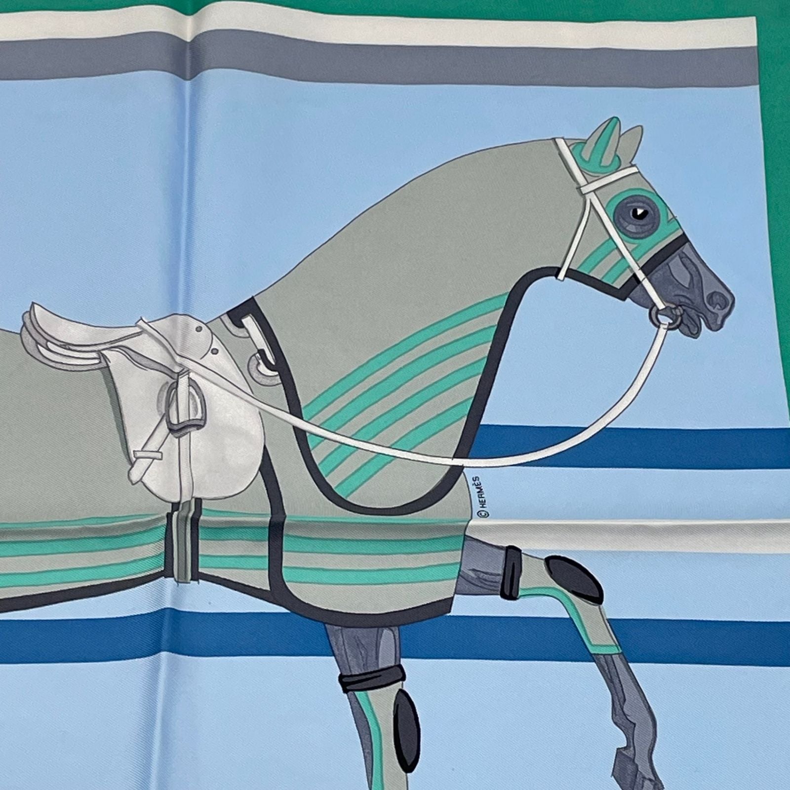 Hermes Scarf Cheval a la Couverture Silk Blue — view 3