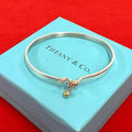 Tiffany & Co Double Hook Bangle 925 Sterling Silver Gold Bracelet