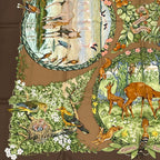 Hermes Carre 90 les Quatre Saisons Four Seasons Brown Animal Flower Scarf Silk — view 4