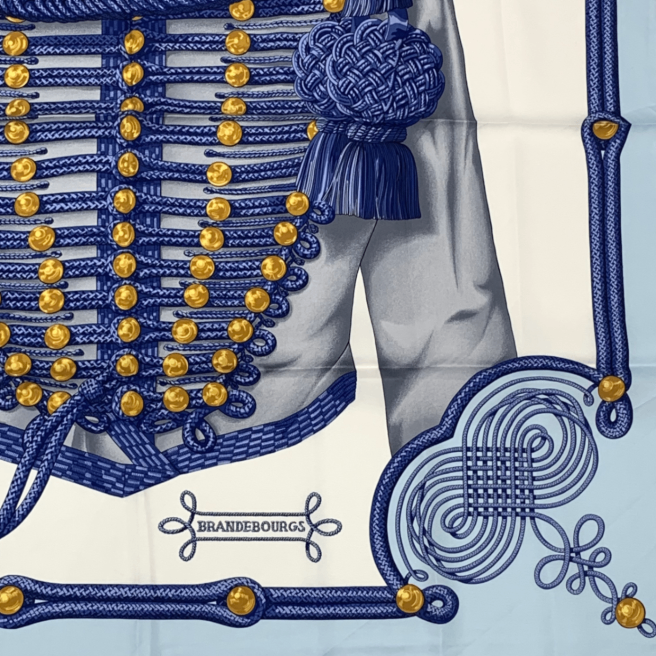 Hermes Carre 90 Brandebourgs Scarf Silk Blue — view 5