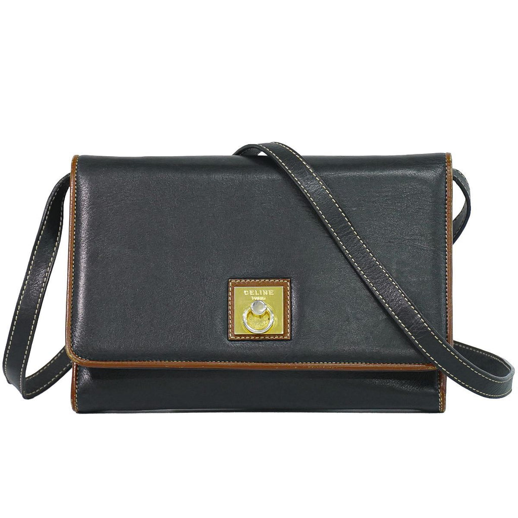 Celine Leather Shoulder Bag Pochette Black