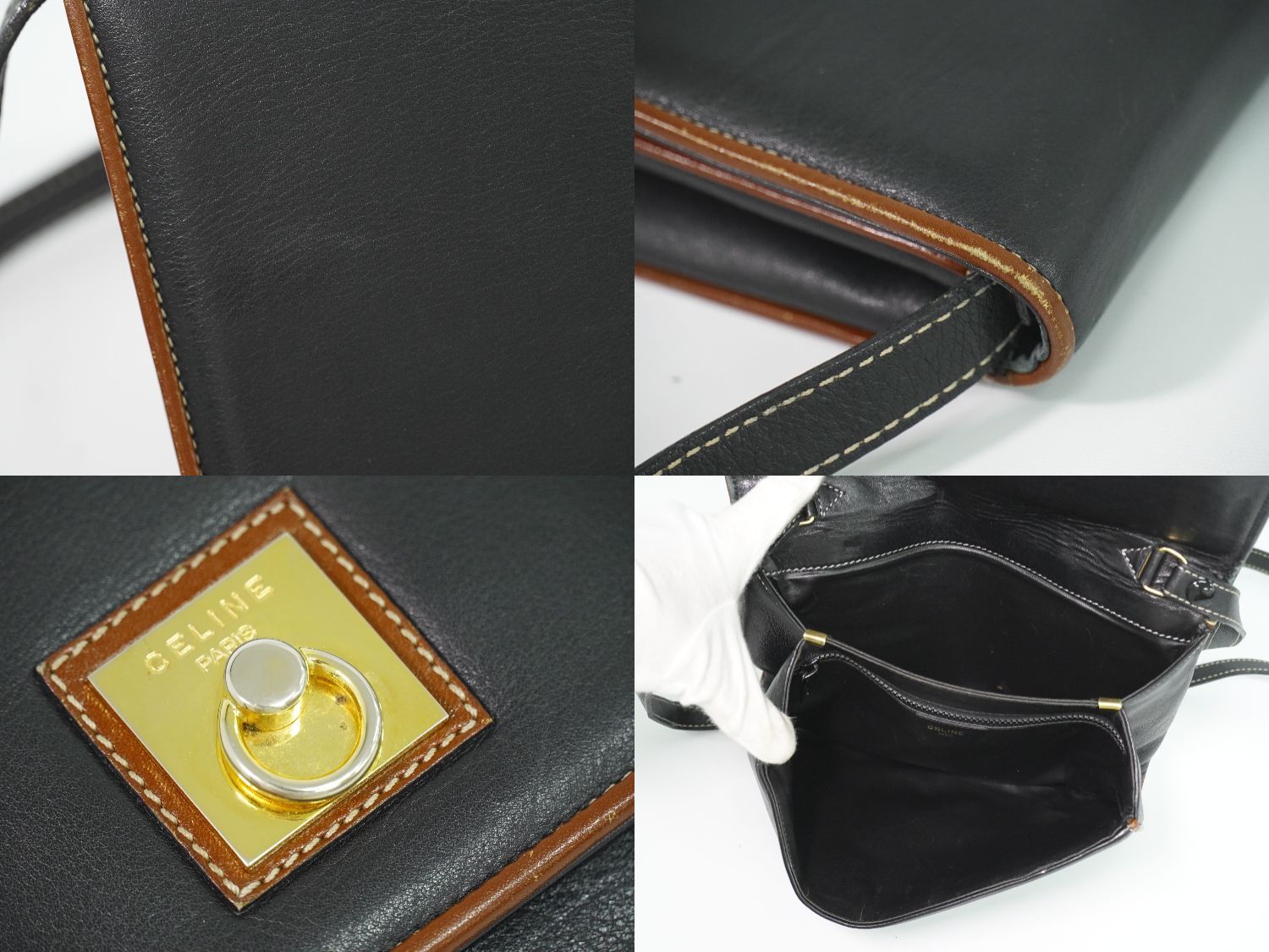 Celine Leather Shoulder Bag Pochette Black — view 8