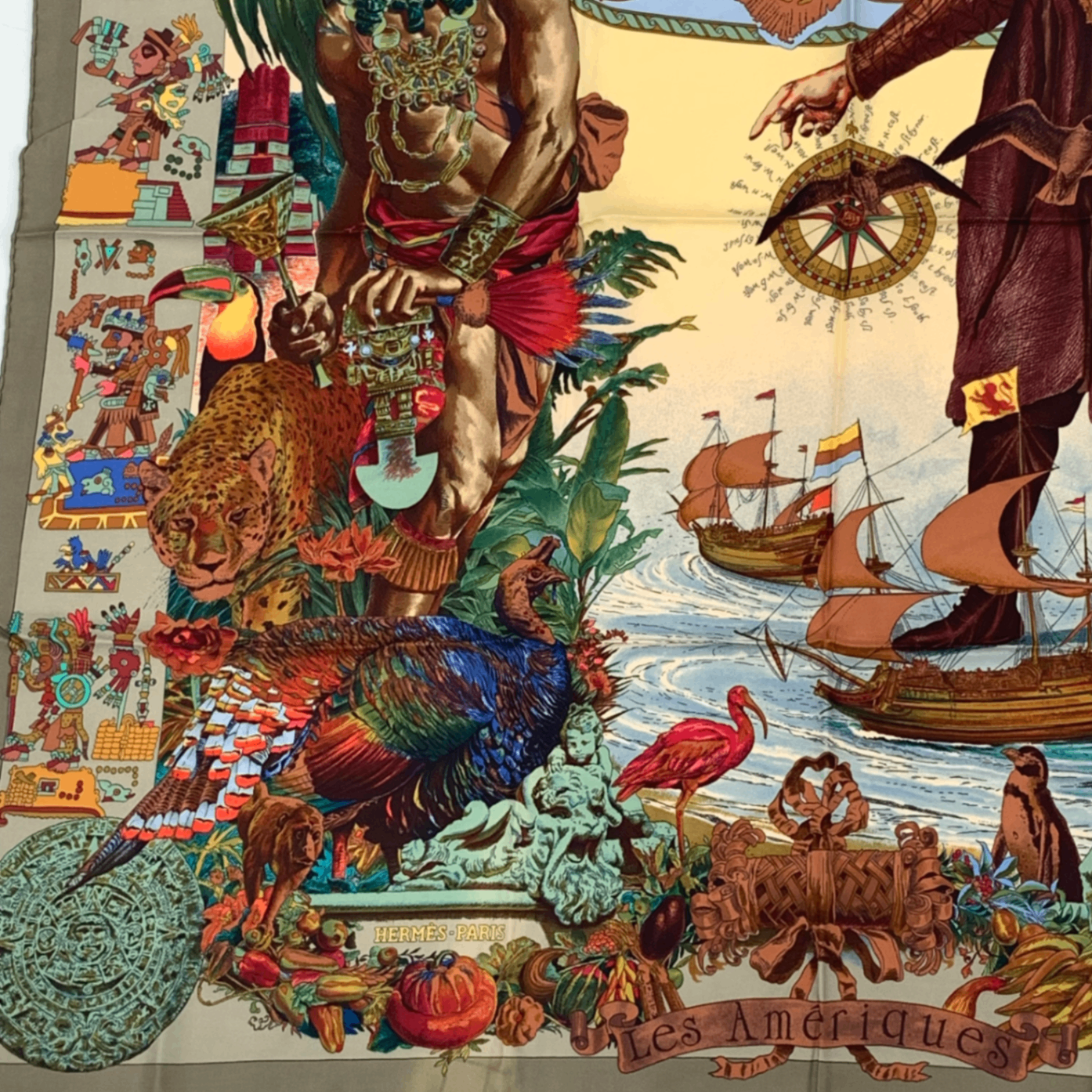 Hermes Carre 90 Scarf les Ameriques Americas Columbus Silk Multicolor — view 2