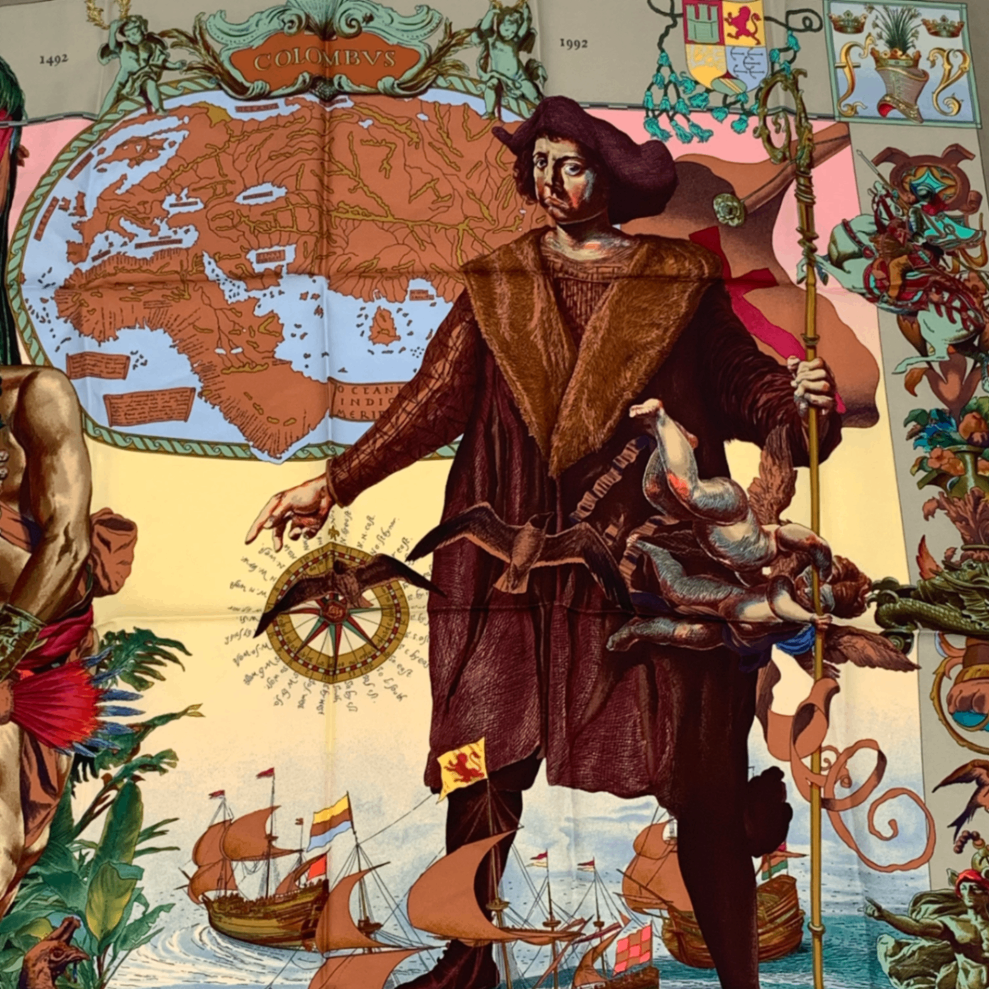 Hermes Carre 90 Scarf les Ameriques Americas Columbus Silk Multicolor — view 3