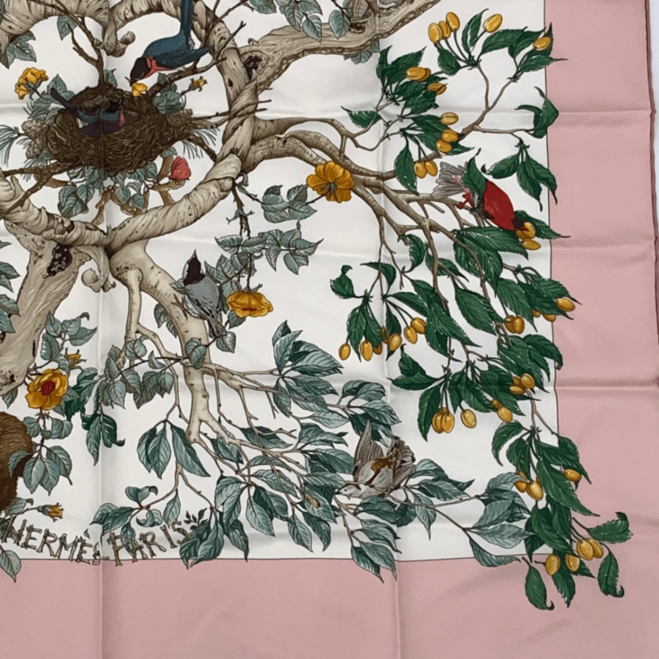 Hermes Carre 90 Coeur Des Bois in the Forest Pink Silk 100% Scarf — view 5
