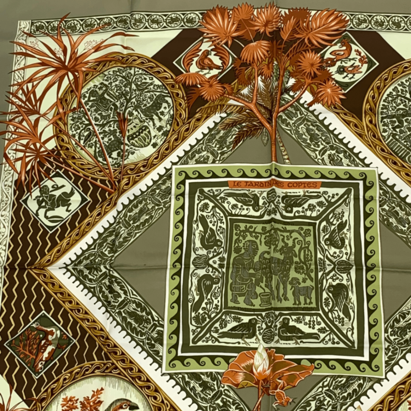Hermes Carre 90 Silk Scarf le Jardin Des Coptes Coptic Garden Green — view 2