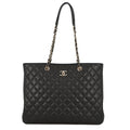 Chanel Chain Tote Quilted CC Logo Large Shopping Caviar Leather Black