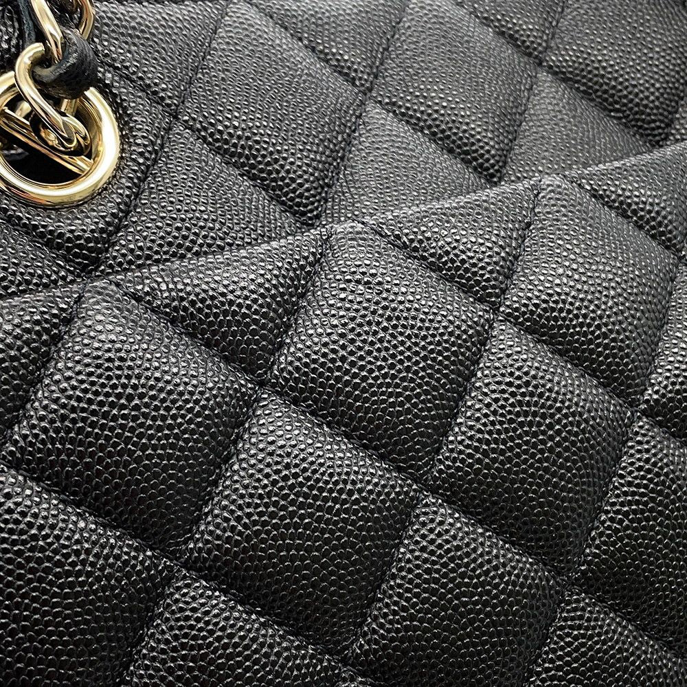 Chanel Chain Tote Quilted CC Logo Large Shopping Caviar Leather Black — view 7