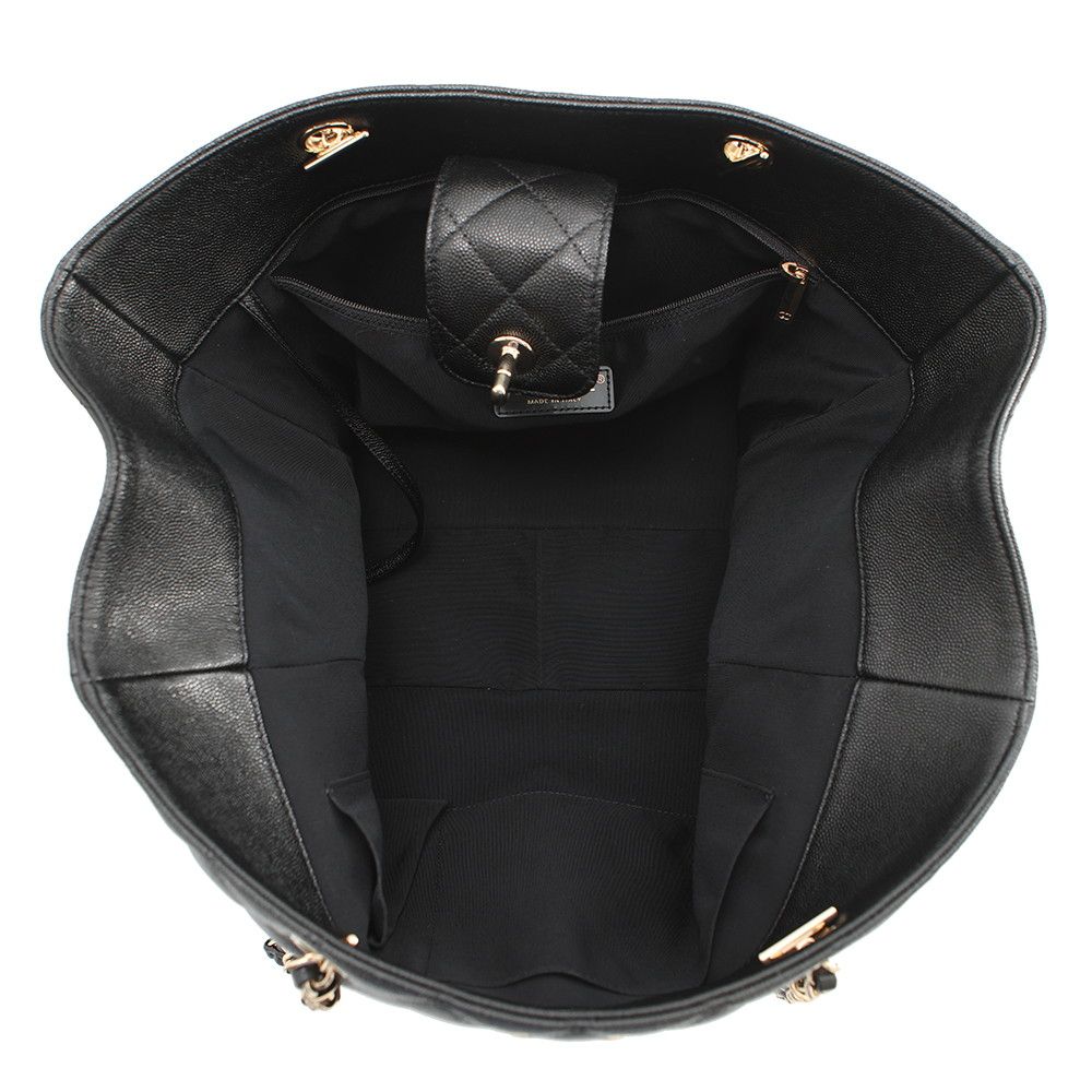 Chanel Chain Tote Quilted CC Logo Large Shopping Caviar Leather Black — view 5