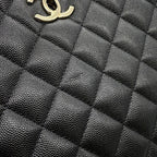 Chanel Chain Tote Quilted CC Logo Large Shopping Caviar Leather Black — view 6
