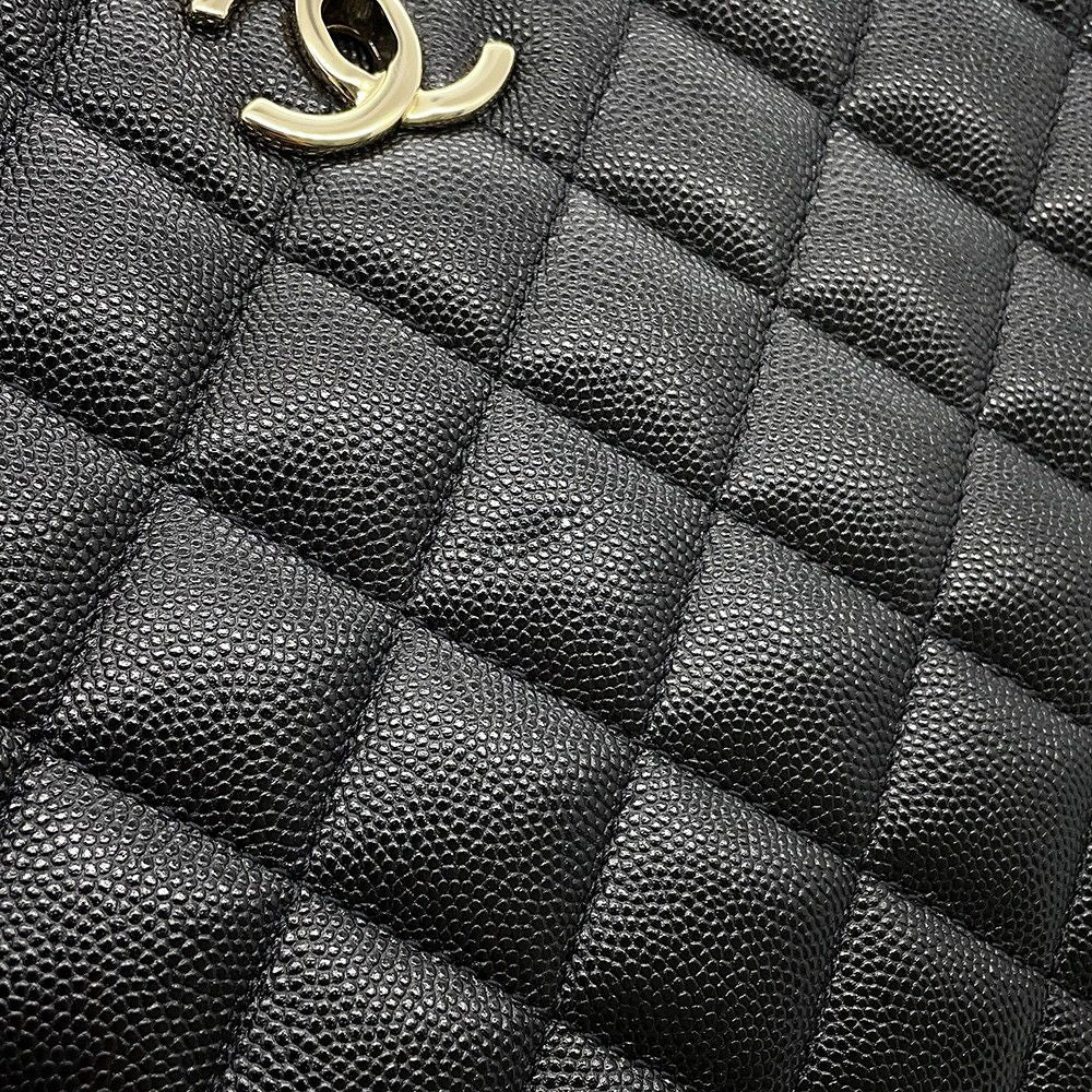 Chanel Chain Tote Quilted CC Logo Large Shopping Caviar Leather Black — view 6
