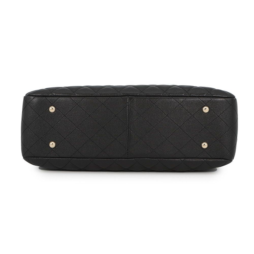 Chanel Chain Tote Quilted CC Logo Large Shopping Caviar Leather Black — view 3