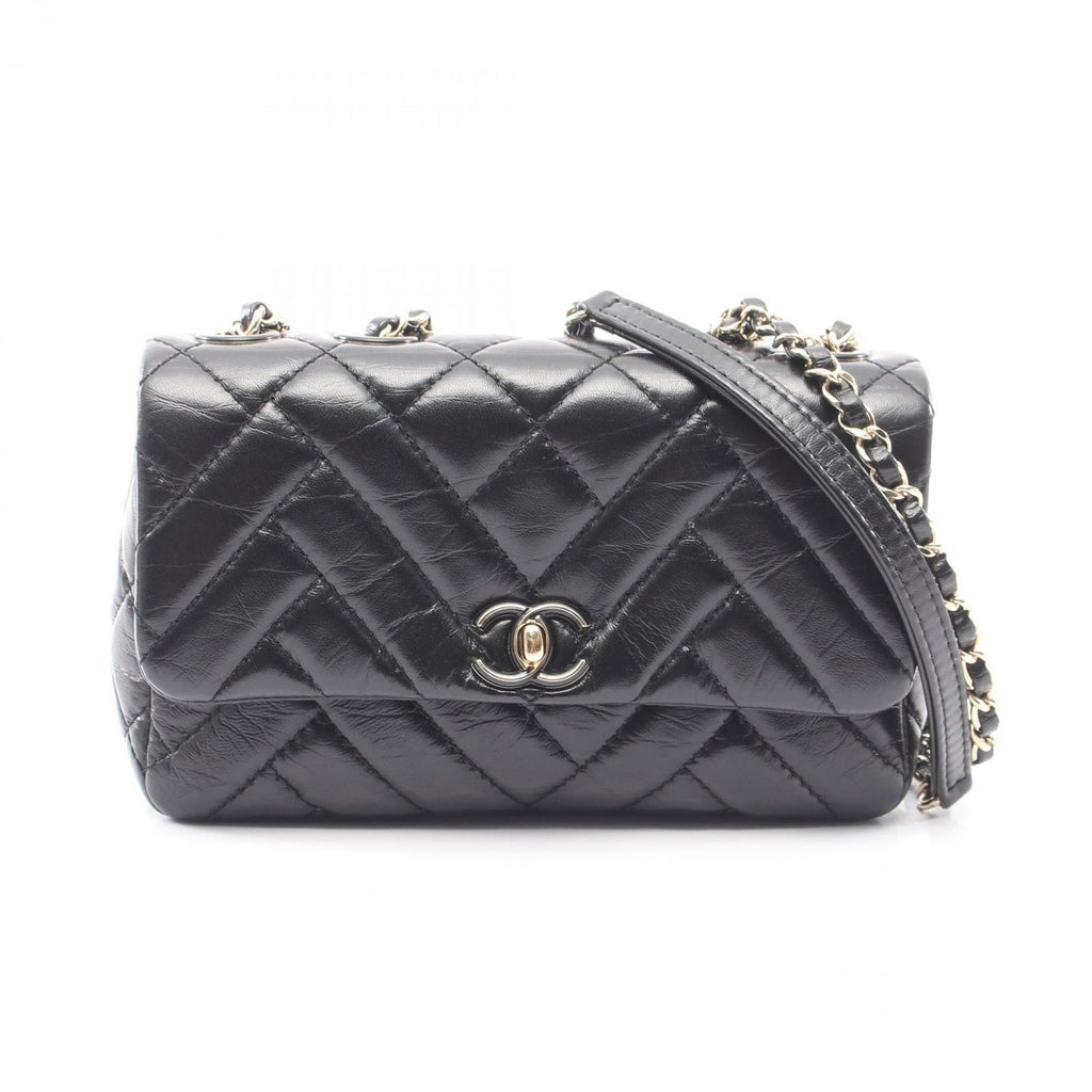 Chanel Shoulder Bag Quilted Black Lambskin Small Flap Chain