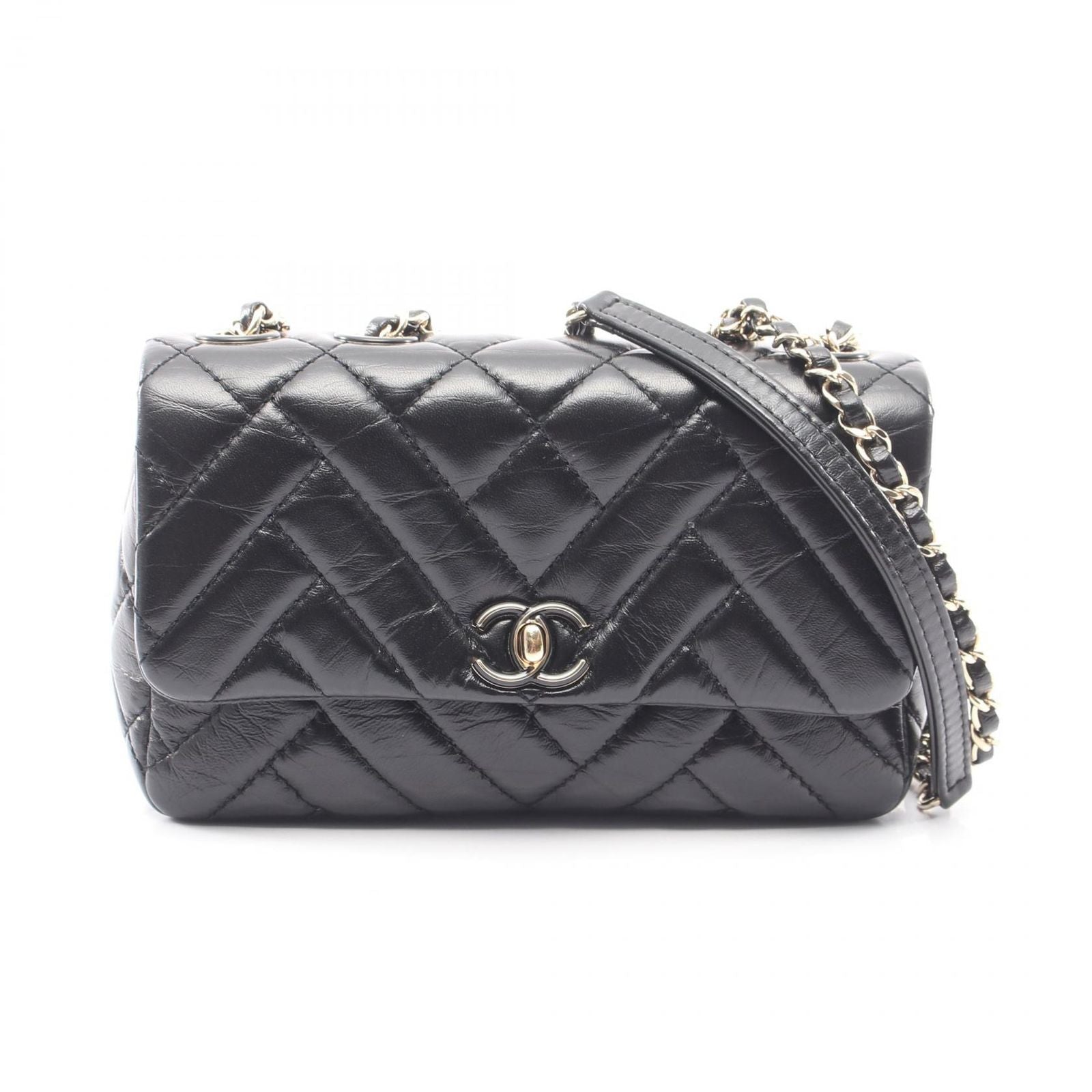 Chanel Shoulder Bag Quilted Black Lambskin Small Flap Chain