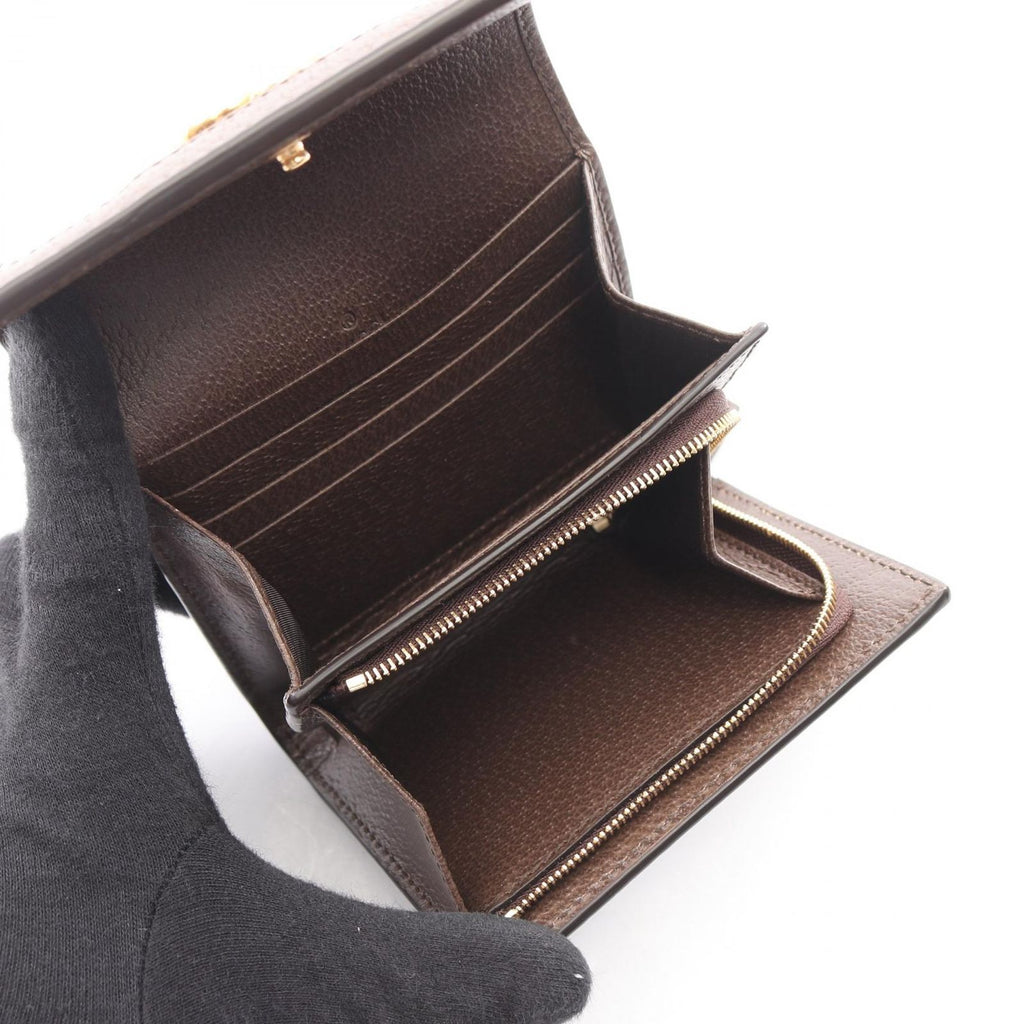 Gucci Bifold Wallet Ophidia GG Supreme Beige Dark Brown Leather Canvas Marmont — view 3