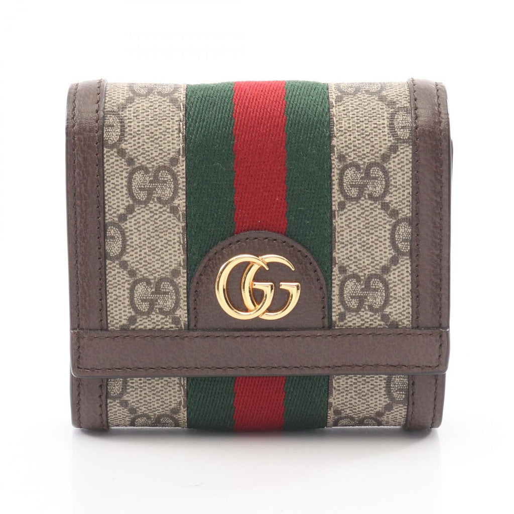 Gucci Bifold Wallet Ophidia GG Supreme Beige Dark Brown Leather Canvas Marmont