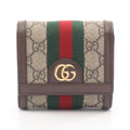 Gucci Bifold Wallet Ophidia GG Supreme Beige Dark Brown Leather Canvas Marmont