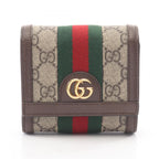 Gucci Bifold Wallet Ophidia GG Supreme Beige Dark Brown Leather Canvas Marmont
