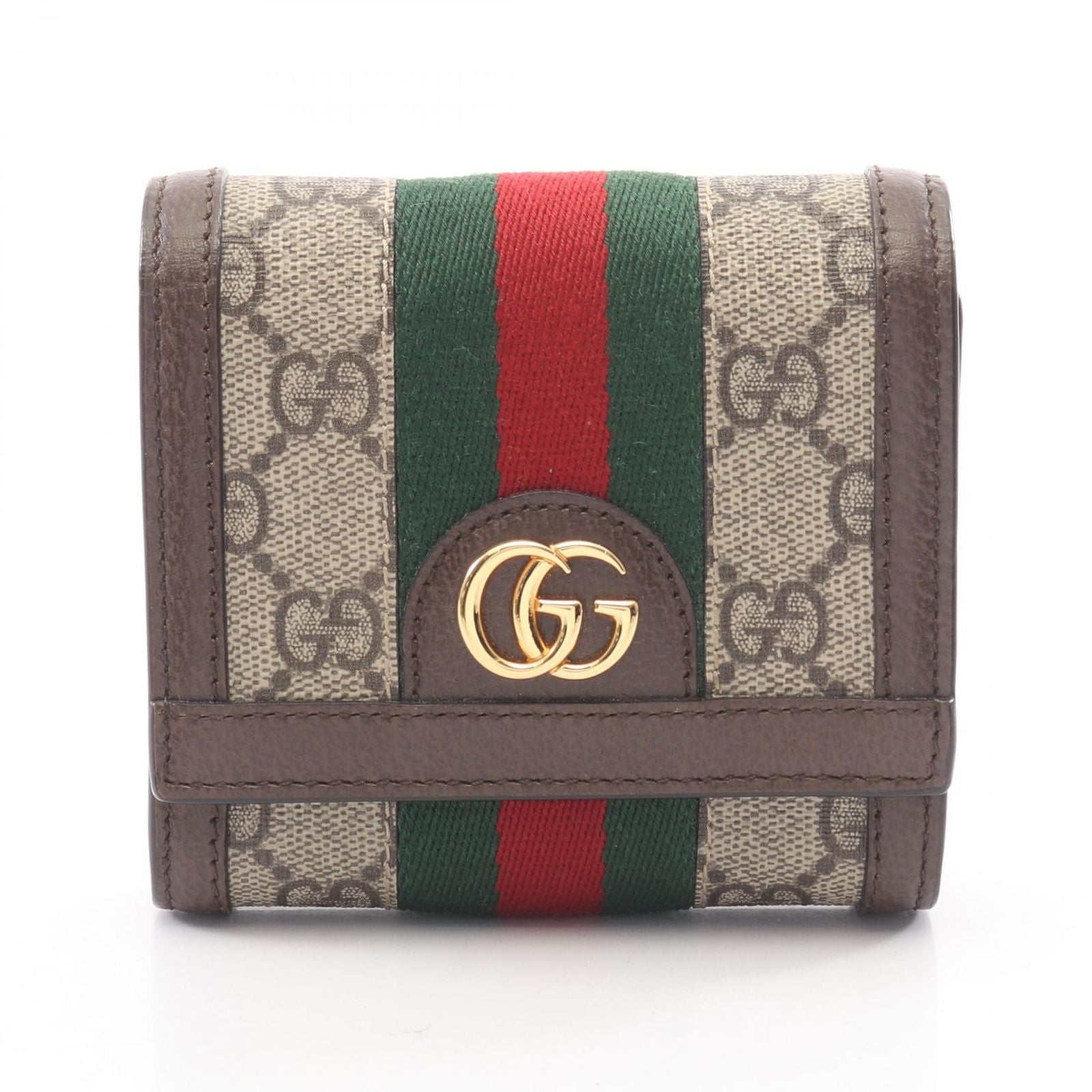 Gucci Bifold Wallet Ophidia GG Supreme Beige Dark Brown Leather Canvas Marmont