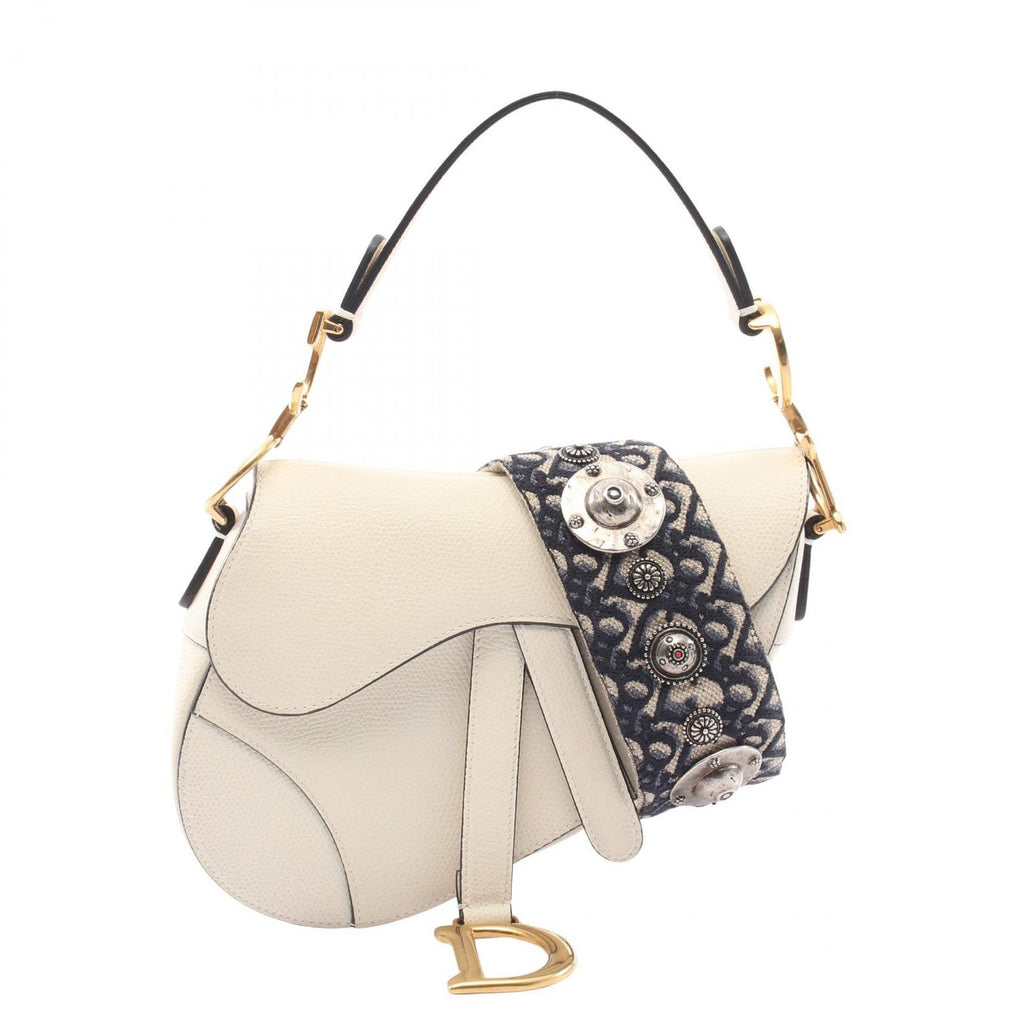 Dior Saddle Bag Mini with Shoulder Strap 2-Way White Leather