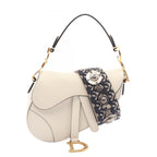 Dior Saddle Bag Mini with Shoulder Strap 2-Way White Leather