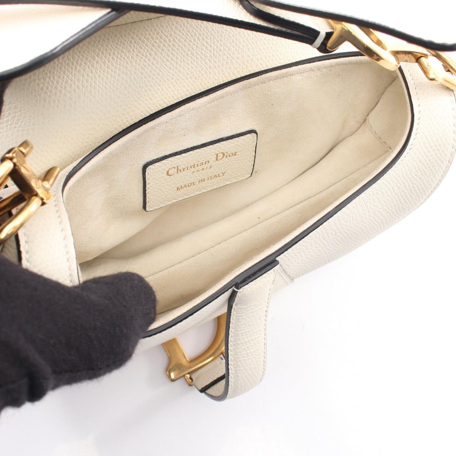 Dior Saddle Bag Mini with Shoulder Strap 2-Way White Leather — view 3