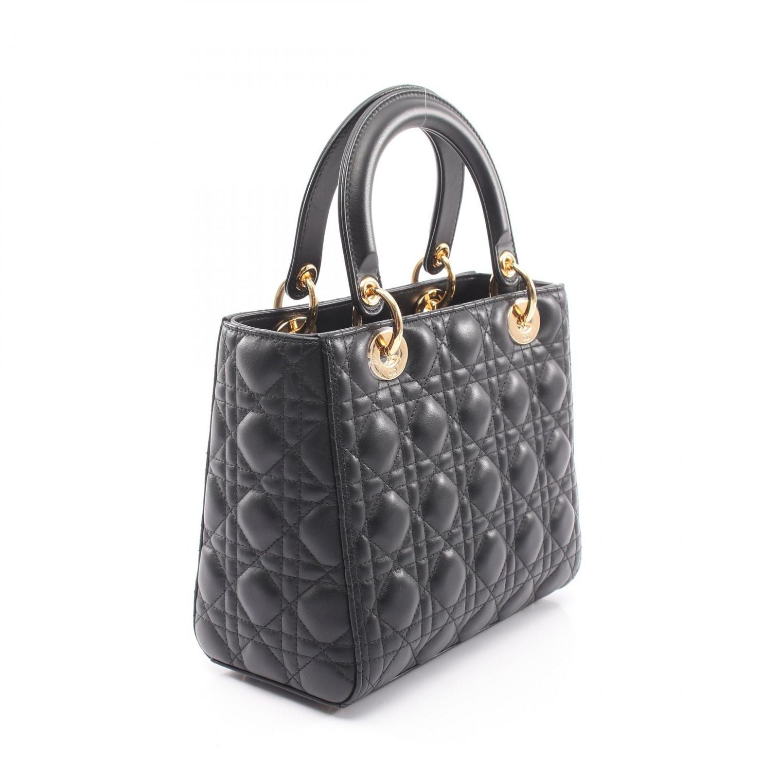 Dior Handbag Lady Dior Cannage 2-Way Black Lambskin Tote — view 2