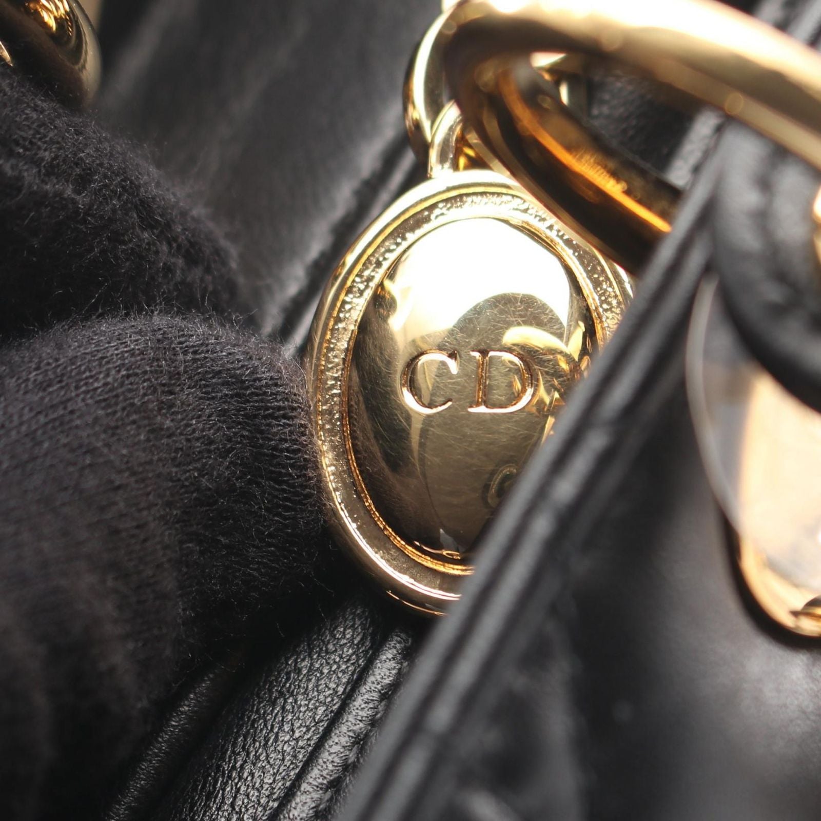 Dior Handbag Lady Dior Cannage 2-Way Black Lambskin Tote — view 7