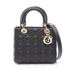 Dior Handbag Lady Dior Cannage 2-Way Black Lambskin Tote