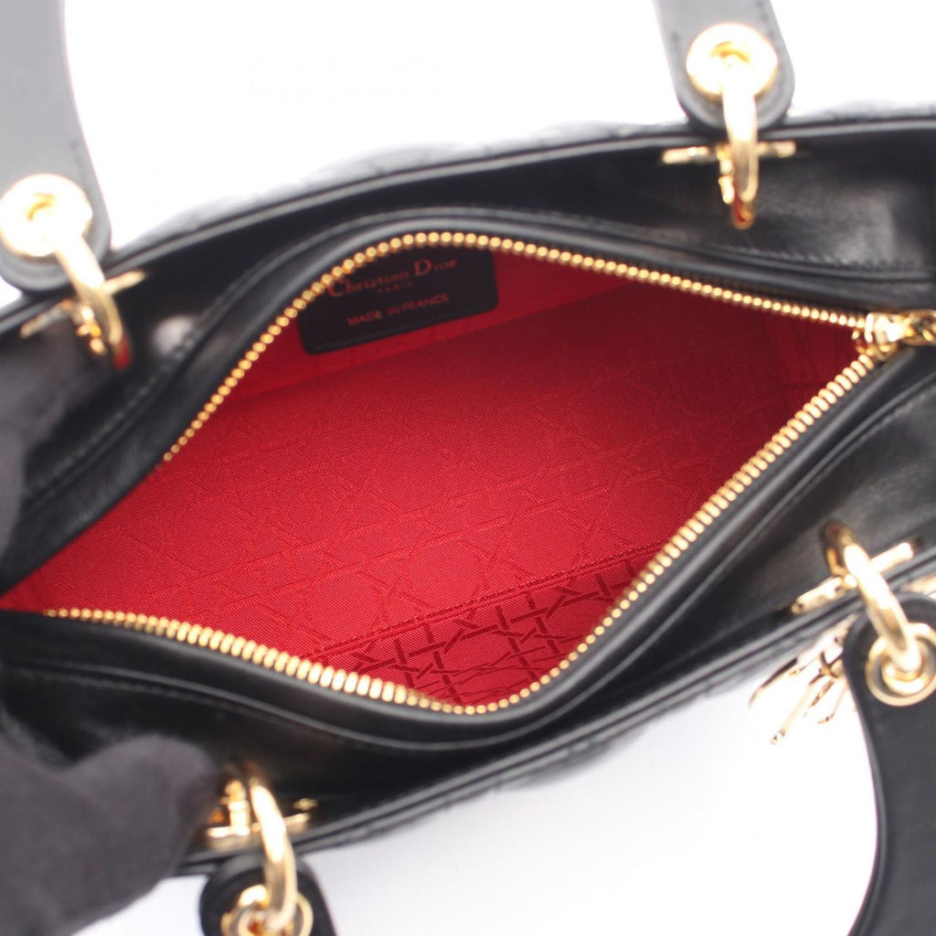 Dior Handbag Lady Dior Cannage 2-Way Black Lambskin Tote — view 3